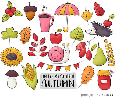 Autumn season icons set. Colorful hand drawn 42933633