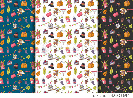 Thanksgiving seamless pattern set. Autumn harvest Thanksgiving seamless pattern set. Autumn harvest 42933694