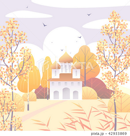 Rural Scene with Church and Autumn Trees 42933869