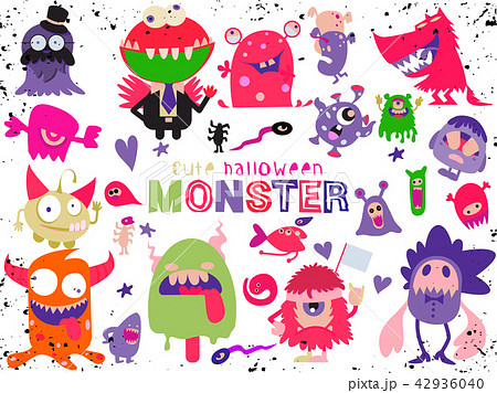 Cute Scary Halloween Monsters And Candyのイラスト素材 42936040