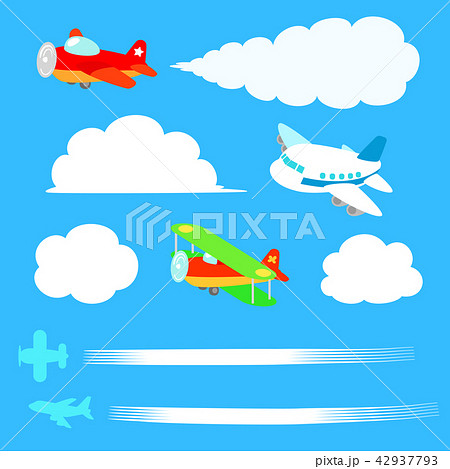 飛行機と雲のイラストセットのイラスト素材