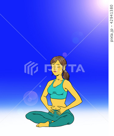 ヨガフィットネスをする女性アメコミタッチ（青空） 42941380