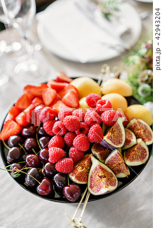Fresh Fruit platter on banquet table at business or wedding event venue. Self service or all you can 42943204