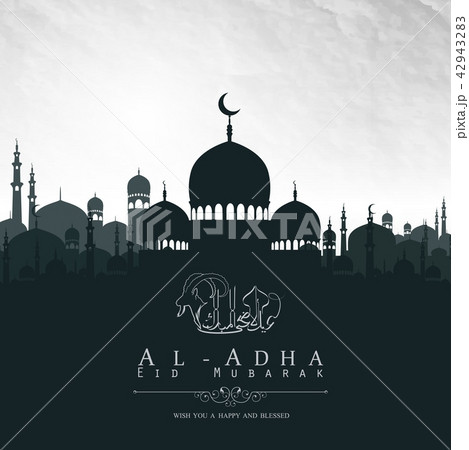Eid Al Adha mubarak background design with mosque Eid Al Adha mubarak background design with mosque 42943283