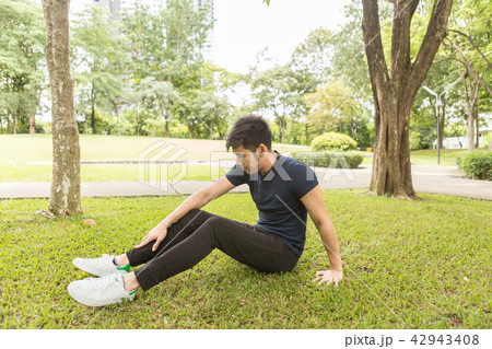 sportsman getting ready for athletic and fitness 42943408