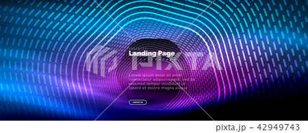 Neon glowing techno hexagon shape lines, hi-tech futuristic abstract background, landing page 42949743