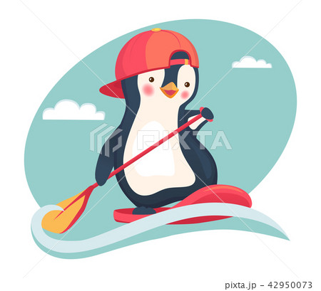 penguin floating on a SUP board penguin floating on a SUP board 42950073