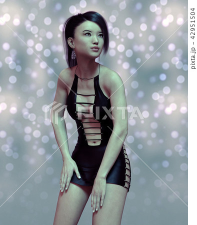 Beautiful Asian woman in sexy leather dress 42951504