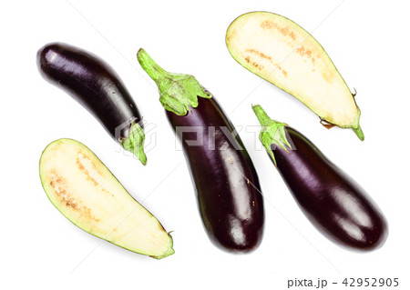 eggplant or aubergine isolated on white background. Top view. Flat lay pattern eggplant or aubergine isolated on white background. Top view. Flat lay pattern 42952905