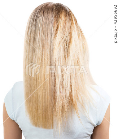 Blonde hair before and after treatment. 42956692