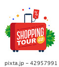 Shopping tour. Red suitcase with text. 42957991