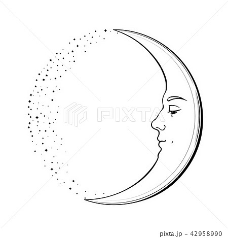 Waxing Crescent Moon With A Face Of Handsome のイラスト素材