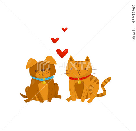 Cat meowing and dog barking cute angry domestic Vector Image