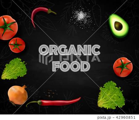 Realistic vector Vegetables with concept logo for Organic Shop on black background 42960851