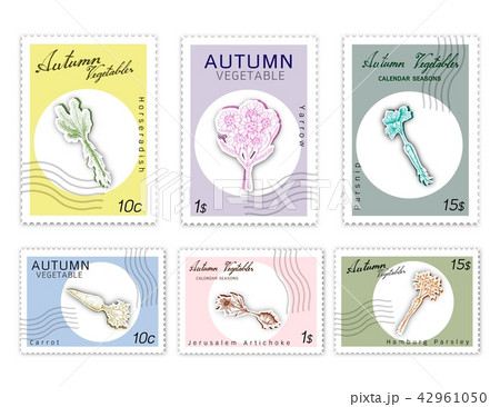 Post Stamps Set of Autumn Vegetables Post Stamps Set of Autumn Vegetables 42961050