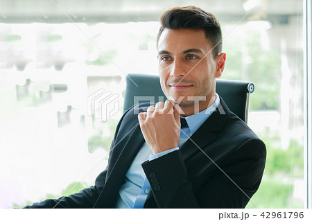 Handsome businessman thinking expression on break relax time in office 42961796