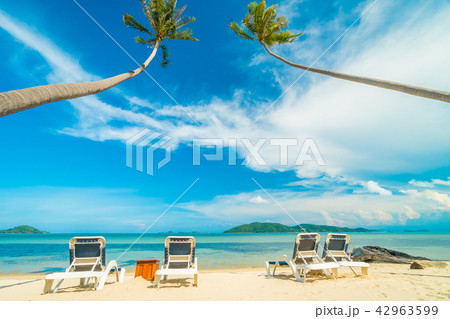 Beautiful tropical beach and sea with coconut palm tree and chair in paradise island 42963599