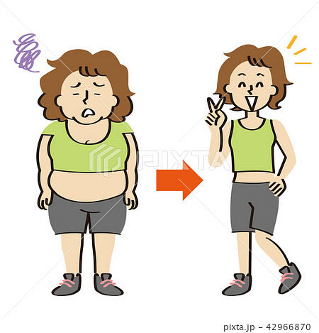 フィットネスウェアを着た中年女性のダイエット経過 42966870