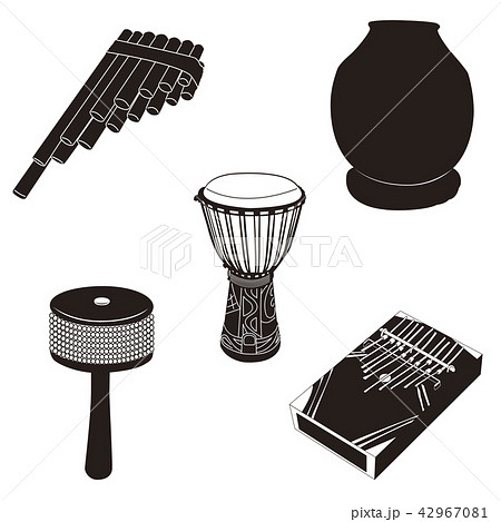 民族楽器４種シルエットのイラスト素材