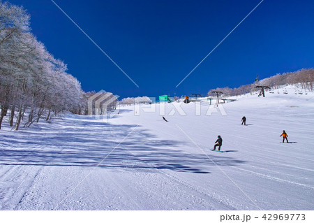 ゲレンデを滑るスノーボーダー 42969773