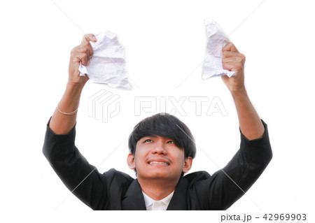 businessman tearing up a document on white businessman tearing up a document on white 42969903