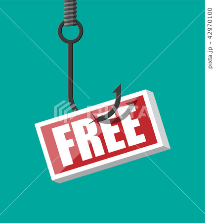 Fishing hook with sign with text free. 42970100