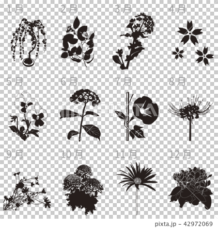 季節の花12種シルエットのイラスト素材