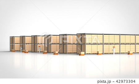 物流倉庫で働く人と物流ロボット 42973304