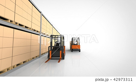 物流倉庫とフォークリフト　右コピースペース 42973311