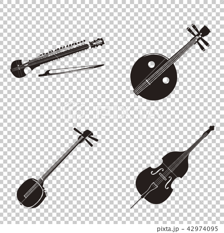 弦楽器４種のシルエットのイラスト素材
