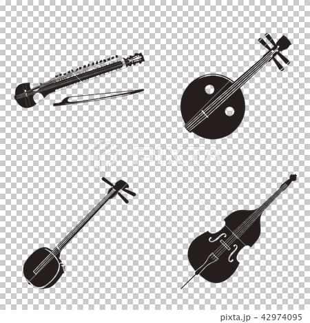 弦楽器４種のシルエットのイラスト素材