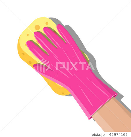 Hand in gloves with sponge wash wall 42974165