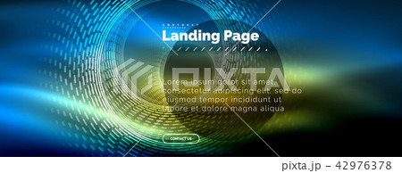 Neon glowing techno lines, hi-tech futuristic abstract background template with circles, landing 42976378