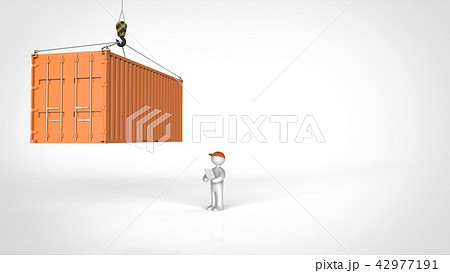 オレンジのコンテナと検査員　右コピースペース 42977191
