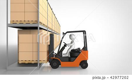 パレットを積み込むフォークリフト　右コピースペース 42977202