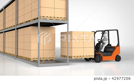 パレットを積み込むフォークリフト　側面 42977206