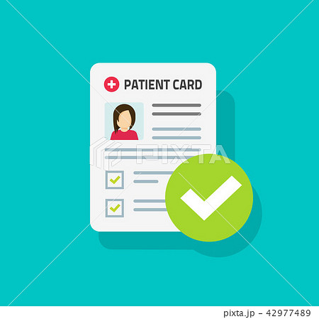 Patient card or medical form list with results data and approved check mark vector illustration 42977489