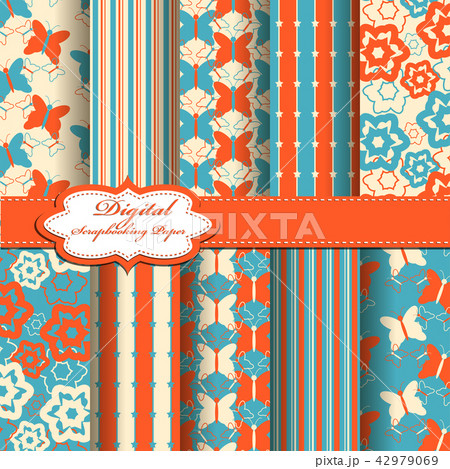 Set of vector abstract flower scrapbook pattern 42979069