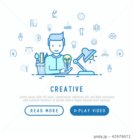 Creator generates idea with thin line icons Creator generates idea with thin line icons 42979071