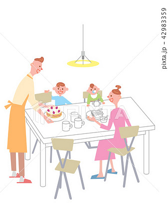 テーブルを囲む家族のイラスト素材