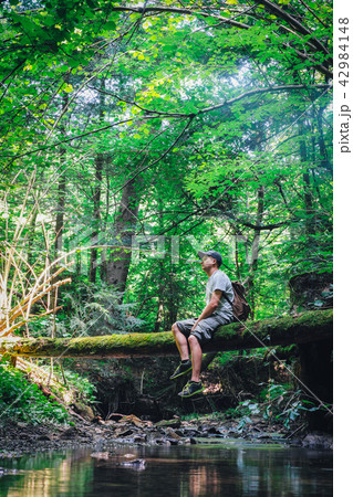 Alone man in wild forest 42984148