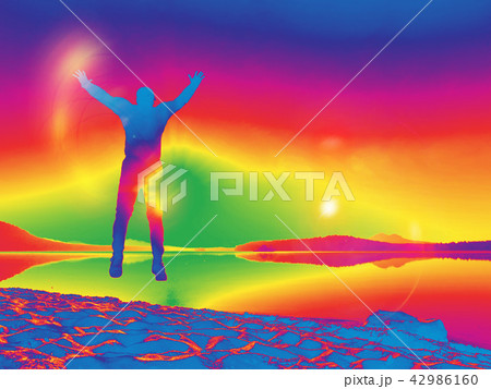 Workout, happy man running and jumping on beach 42986160