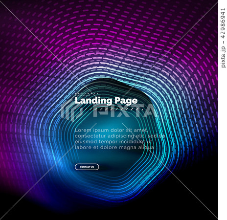 Neon glowing techno hexagon shape lines, hi-tech futuristic abstract background, landing page 42986941