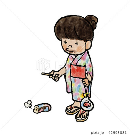 チョコバナナを途中で落とす女の子のイラスト素材