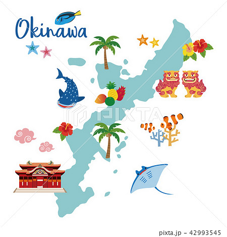 Okinawa Map Tourist Map Stock Illustration