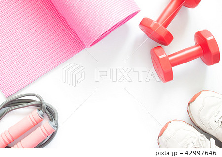 Gym and Fitness equipments on white background. 42997646