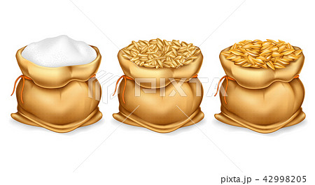 set realistic canvas bag full of grains or cereal set realistic canvas bag full of grains or cereal 42998205