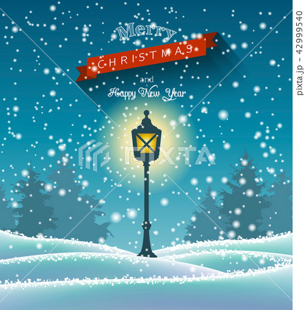 Shining lamp in winter forrest, chritmas theme 42999540