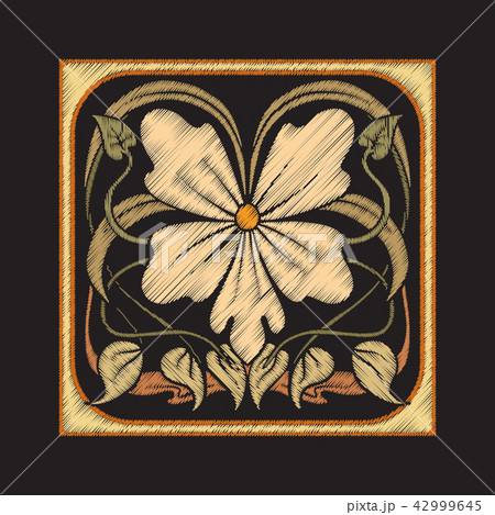 Embroidery with decorative elements in the style of ceramic tile 42999645