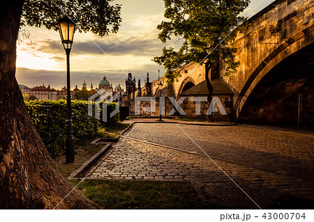 Charles Bridge sunlit in the morning 43000704